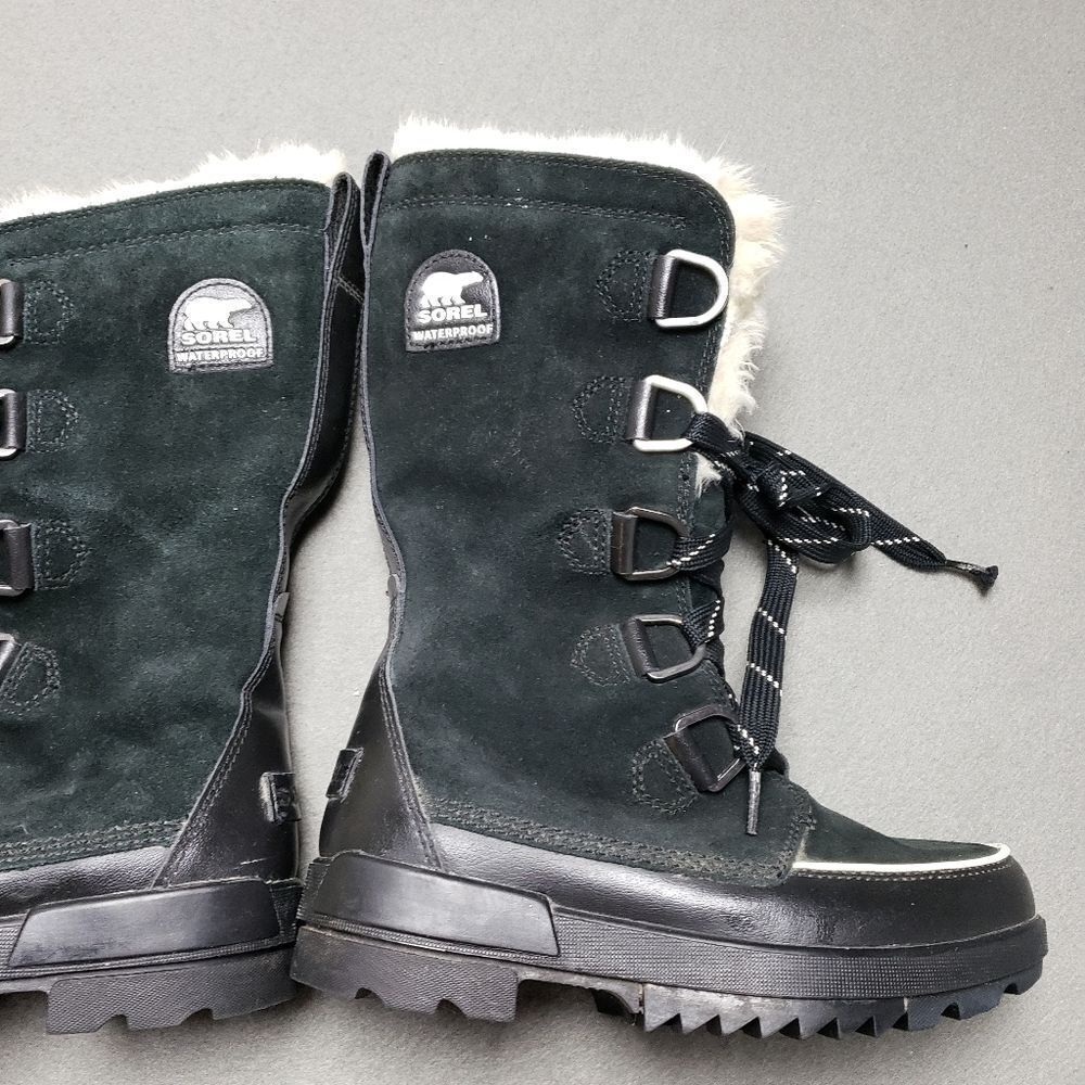 SOREL Tivoli IV Tall Waterproof Boot Suede Mid Calf Lace-Up Snow Boots Black - Picture 4 of 16